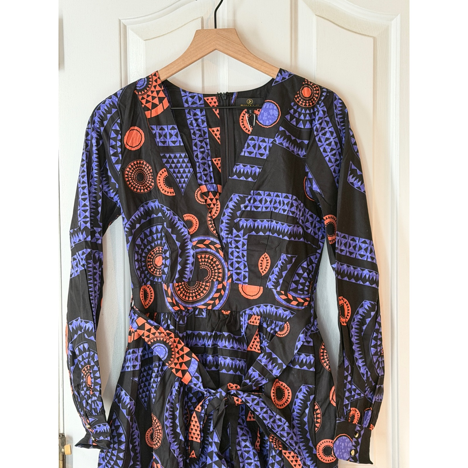 Nwt D'iyanu | Ronke African Print Maxi Dress Small Black Purple Orange Geometric — image 3 of 6
